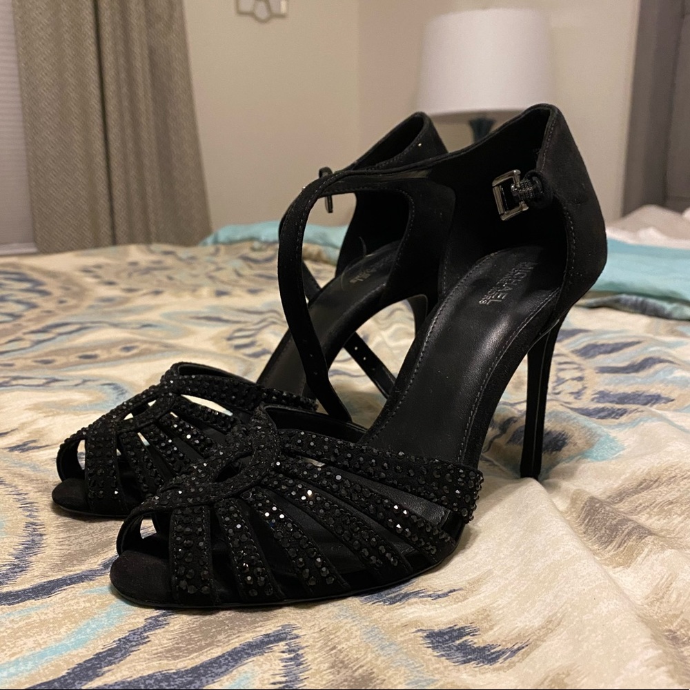 Black rhinestone glitter strappy michael Kors heel